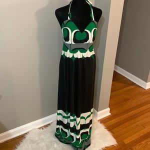 Alyn Paige New York vintage 90’s halter dress black retro print padded bust